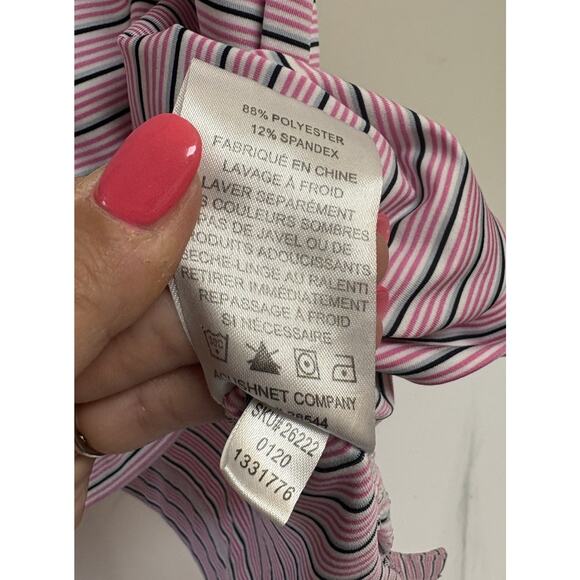 FootJoy Golf Polo Shirt Men's Large Pink Black White Stripe Performance Stretch - Picture 5 of 5